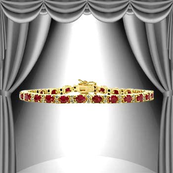 8 CT Ruby Diamond Bracelet: Master jewelers designed your bracelet with 21 pieces of GENUINE 5X4mm faceted Ruby. 21 pieces of GENUINE single cut diamonds .14 carat tw. 12 grams of sterling silver layered with 18K Gold. The lengt