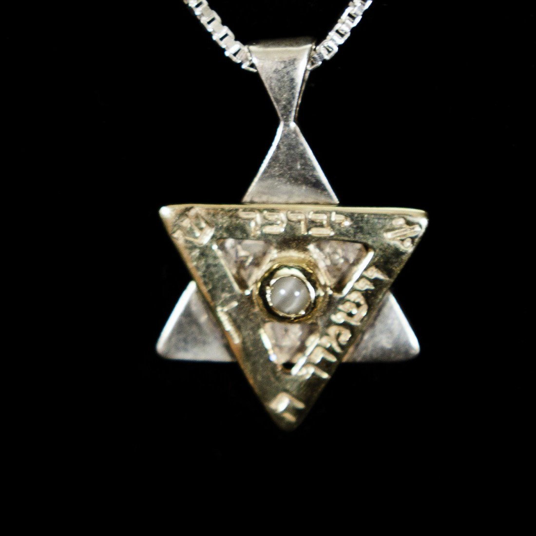 Kabbalah Jewelry Magen David Pendant: A Charm in a Silver and gold David´s Shield design with inserted gem. David´s Shield or The Star of David, as it is sometimes called, is a symbol of Protection.