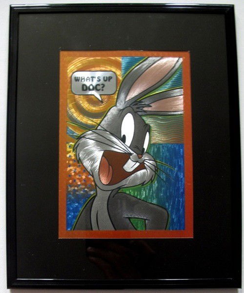 BUGS BUNNY WHAT'S UP DOC? Framed Foil Art: This is a Warner Bros Looney Tunes Framed Foil Art. This fantastic animation features Bugs Bunny with his famous line "What's Up Doc?" as he appeared in the 1970's cartoons. This beautifully framed an