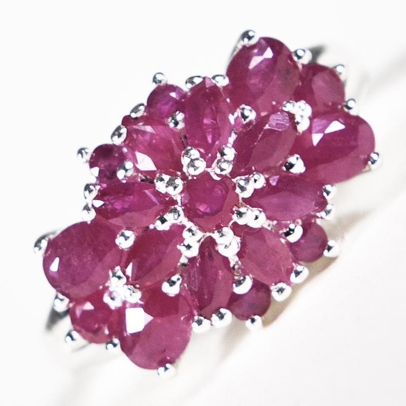 Sterling Silver Cabochon Ruby Flower Ring: 1.25 Total Carat Wt Genuine Amethyst, Clarity: Transparent, Color: Red, Hardness: 7. Set in Sterling Silver.