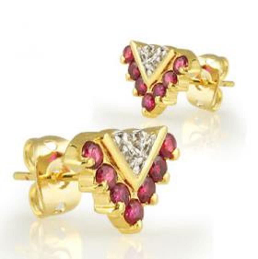 Genuine 1 CT Ruby Diamond Elegance Earrings: Master jewelers designed your bracelet with 14 pieces of GENUINE 2X2mm faceted round Burmese ruby. 6 pieces of GENUINE single cut diamonds .07 carat tw. 3 grams of sterling silver layered with 18K gol