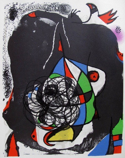 Joan Miro REVOLUTION 2 Lithograph: This is a Joan Miro lithograph titled "REVOLUTION II". Printed by Mourlot, Paris. Image measures 10.5" x 12.5". Bright and fresh with rich colors; never mounted, matted or framed. In mint condition, n