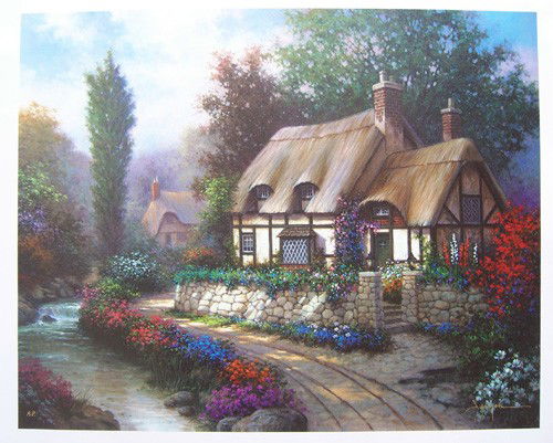 Sergon SHADY GLEN Signed Ltd Ed. Giclee on Canvas: This is a Sergon hand signed giclee titled "SHADY GLEN". If you are a Thomas Kinkade fan, you will love Sergon. This is a gorgeous piece with brilliant colors! Medium: Giclee on canvas with hand embel