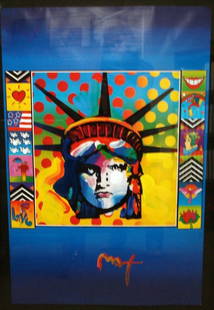 Huge "Verizon #48" (blue) by Peter Max: Dimensions: 36" x 24" Medium: Mixed Media, Litho on Paper with Acrylic Overpaint (Signed by Peter in acrylic) Edition: Unique