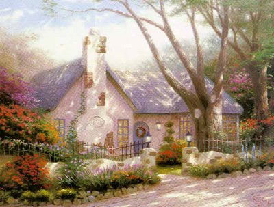 Thomas Kinkade Morning Glory Cottage: Signed by the Artist Paper Lithograph Limited Edition Includes Official Thomas Kinkade Certificate of Authenticity •16 x 20