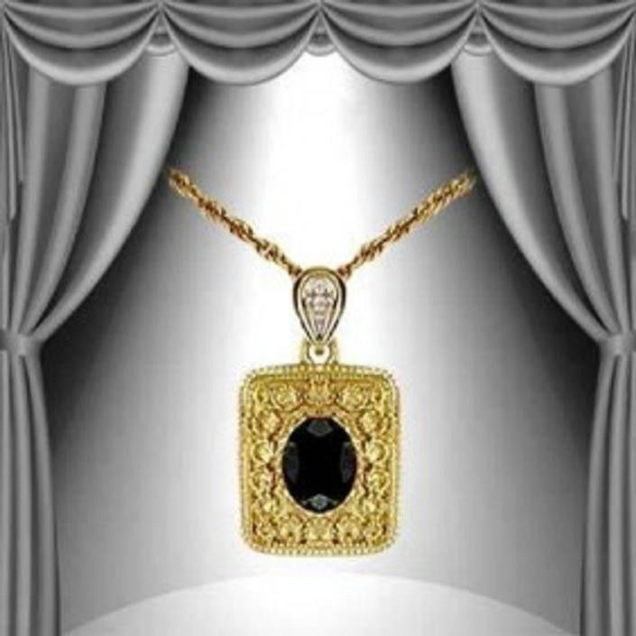 Genuine 2.2 CT Sapphire Diamond Pendant: er jewelers designed your pendant with... 1 piece of GENUINE 7X5mm faceted oval midnight blue sapphire. 1 piece of GENUINE single cut diamond .01 carat tw. 2.4 grams of brass layered with 18K Gold. Th