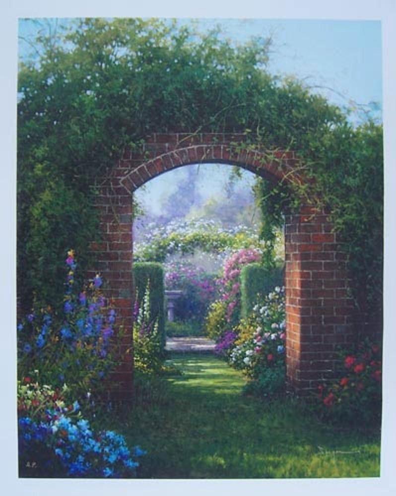 Sergon GARDEN ARCHES Signed Ltd Ed. Giclee on Canv: This is a Sergon hand signed giclee titled "GARDEN ARCHES". If you are a Thomas Kinkade fan, you will love Sergon. This is a gorgeous piece with brilliant colors! Medium: Giclee on canvas with hand em
