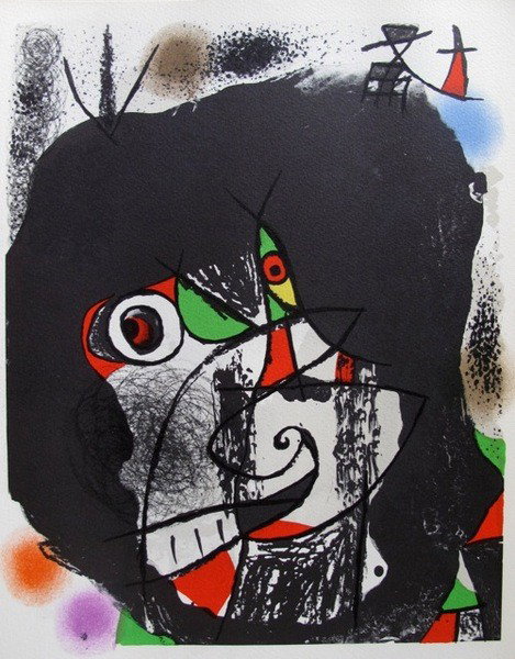 Joan Miro REVOLUTION 1 Lithograph: This is a Joan Miro lithograph titled "REVOLUTION I". Printed by Mourlot, Paris. Image measures 10.5" x 12.5". Bright and fresh with rich colors; never mounted, matted or framed. In mint condition, no
