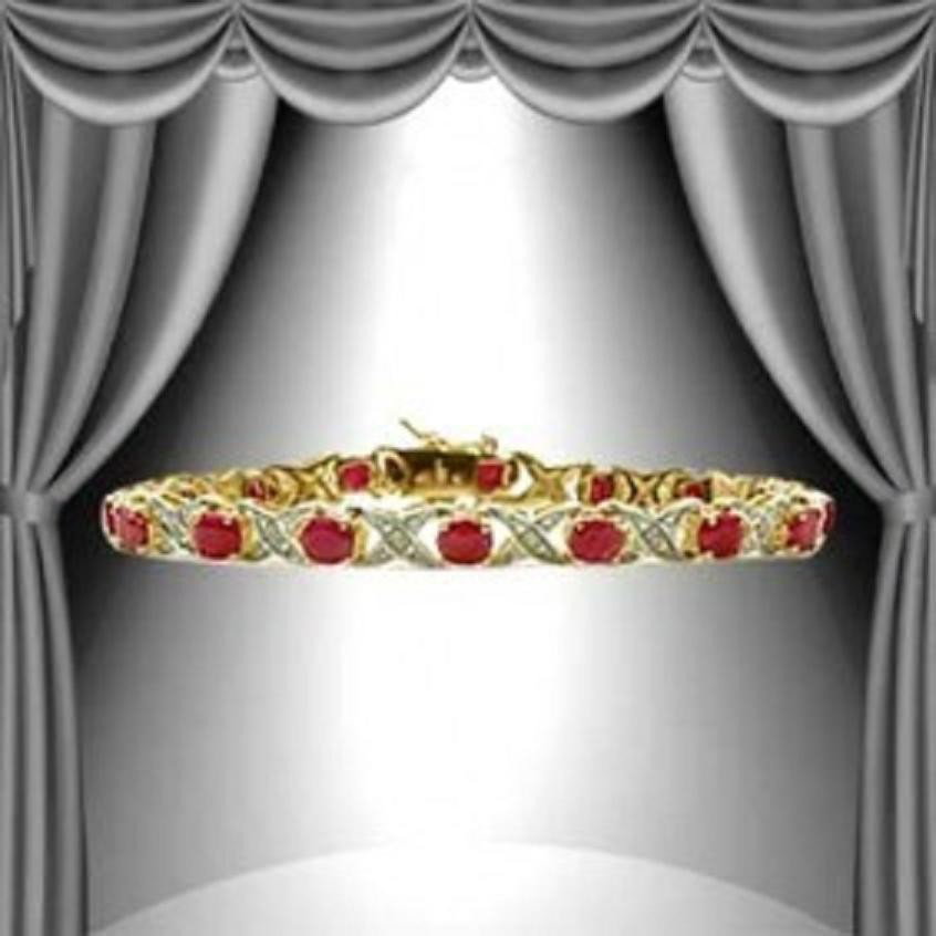 Amazing 12 CT Cabochon Ruby Diamond 18K Bracelet: Master jewelers designed your bracelet with... 16 pieces of GENUINE 5X4mm oval GENUINE Cabochon ruby. 16 pieces of GENUINE single cut diamonds .1 carat tw. 11.4 grams of sterling silver layered with 1