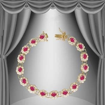 Genuine 9 CT Cabochon Ruby Diamond Bracelet: Master jewelers designed your bracelet with 16 pieces of GENUINE 5X4mm faceted oval cabochon rubies. 128 pieces of GENUINE single cut diamonds .9 carat tw. 17 grams of sterling silver layered with 18K