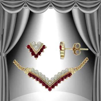 Genuine 2.2 CT Ruby Diamond Set: set in fine 925 sterling silver and layered with 18K Gold. The length is 18 inches or 457mm and the width is 1/2inches or 12mm.