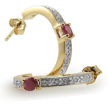 Genuine 1 CT Ruby Diamond Earrings: Master jewelers designed your earrings with 2 pieces of GENUINE 4X3mm faceted oval ruby. 24 pieces of GENUINE single cut diamonds .17 carat tw. 3.6 grams of sterling silver layered with 18K Gold. The