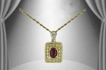 Genuine 1 CT Garnet Diamond Pendant: Master jewelers designed your pendant with 1 piece of GENUINE 7X5mm faceted oval garnet. 1 piece of GENUINE single cut diamond .01 carat tw. 2.4 grams of brass layered with 18K Gold. The length is 16