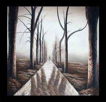 Hand Made Painting, Lone Pine Road: The soft curves and smooth lines in this oil painting create a calm and collected piece. With the fusion of a monochromatic pallet and bold textures, This piece is a strong oil painting that will add 