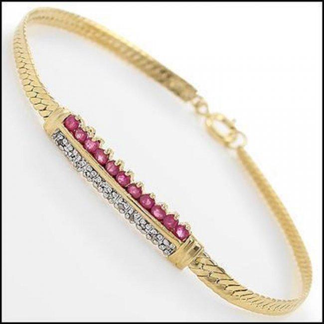 0.60 Cts Ruby & Diamond Designer Bracelet $960: 11 pieces of GENUINE oval 2.1mm Rounds Rubies no treatment quality AAA .11 pieces of GENUINE single cut 1.1mm rounds diamonds, 0.09 carat Tw, I-H color & I2-I3 Clarity no treatment.4.55 grams of brass