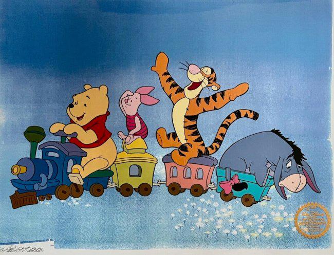 Disney Art WINNIE THE POOH TIGGER PIGLET EYEORE Limited Edition Sericel Animation Art: This is a Limited-Edition Serigraph Cel from 1968 Walt Disney Studios – “WINNIE THE POOH AND FRIENDS”.Disney’s own artists have selected this scene from the original animation drawings used to