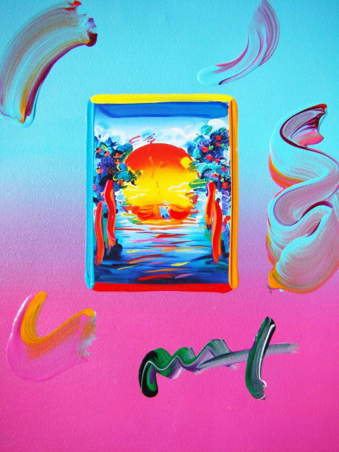 " A better world " by Peter Max Hand Signed: Dimensions: 8.75" x 11.5" , Medium: Mixed Media, Collage with Acrylic Paint (Signed by Peter in acrylic) Edition: Unique Comes with Certificate of Authenticity!