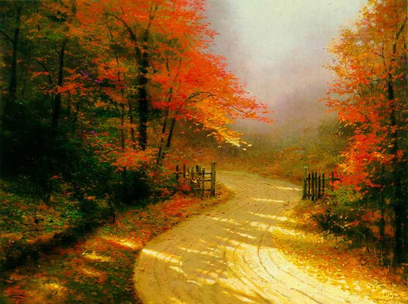 Thomas Kinkade Autumn Lane: Signed by the Artist Paper Lithograph Limited Edition Includes Official Thomas Kinkade Certificate of Authenticity •20x24