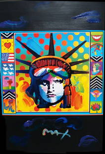 Very Rare! "Verizon" (Black) by Peter Max Framed: Dimensions: 38" x 48" with the gold frame, Medium: Mixed Media, Litho on Paper with Acrylic Overpaint (Signed by Peter in acrylic)Edition: Unique It comes framed & ready to hang with a gold frame!!!!!