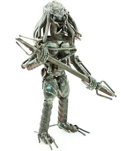 Predator Statue from Reclaimed Metal: These Stautes are made by master craftsmen from scrap metal and other reclaimed metal parts. A typical statue may have spent its previous life as perhaps a car, a boat, a dishwasher and a television a