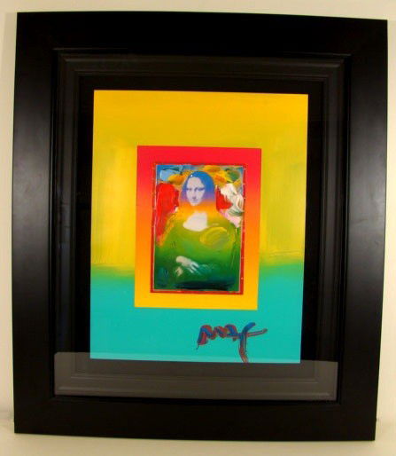 "Mona Lisa" by Peter Max: Dimensions: (Image)18.75" x 14.5" (With Frame) 30" x 26" Medium: Mixed Media, Collage with Acrylic Paint (Signed by Peter in acrylic) Edition: Unique
