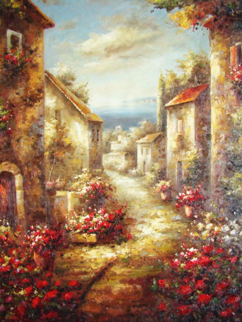 Impressionist Painting "Romantic Dreams": Let yourself get swept away to a far away land of beauty and passion. Painted with warm soft colors that fuse together to create a peaceful and dreamlike scene, this piece whisks you away to springtim
