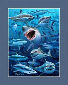SHARKS JAWS AMAZING LENTICULAR 3-D HOLOGRAM: This is a 3-D Lenticular Hologram Art picture of SHARKS by Royce. This picture can not capture the spectacular 3-D effect of these. It pops right out at you and there is so much depth. This piece was