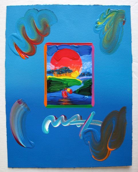 Peter Max WITHOUT BORDERS Original Mixed Media: This is a Peter Max hand signed mixed media titled "WITHOUT BORDERS". This piece is hand overpainted by Peter Max with a variation color combination of brushstrokes of his original artwork and hand si