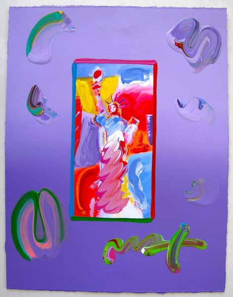 Peter Max STANDING LIBERTY Original Mixed Media: This is a Peter Max hand signed mixed media titled "STANDING LIBERTY". This piece is hand overpainted by Peter Max with a variation color combination of brushstrokes of his original artwork and hand s