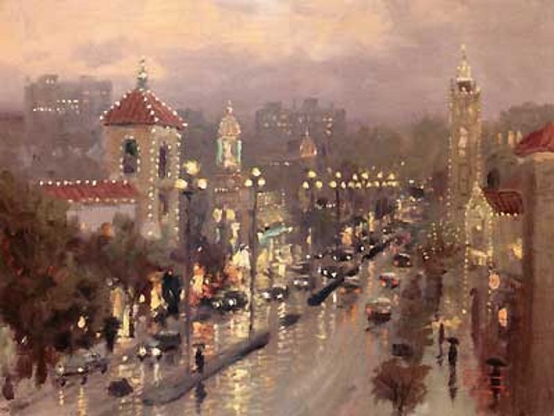 Thomas Kinkade "Plaza Lights - Kansas City": Signed by the Artist Paper Lithograph Limited Edition Includes Official Thomas Kinkade Certificate of Authenticity •Size: 20" x 16"