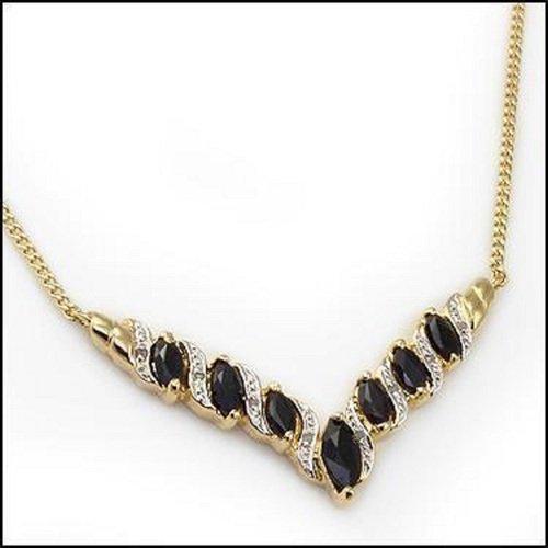 2.72 Cts Sapphire & Diamond 18KGP Designer Necklace: 1 piece of GENUINE 8X4mm Marquis Shape Black Sapphire quality AAA no treatment.6 pieces of GENUINE 6x3mm Marquis Shape Black Sapphires quality AAA no treatment.8 pieces of GENUINE single cut 1.1mm rou