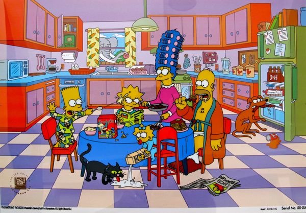 THE SIMPSONS BREAKFAST Animation Sericel: This is a Limited Edition Sericel of THE SIMPSONS BREAKFAST by 20th Century Fox and Matt Groening. This fantastic animation features Homer, Marge, Bart, Lisa, Maggie as they appear in the animated sho