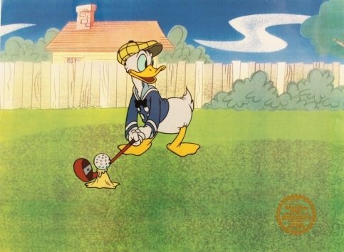 Walt Disney "Donald's Golf Game" Serigraph Cel : Walt Disney limited edition serigraph cel "Donald's Golf Game". Size: 14" x 11", Comes with a certificate of authenticity. Disney’s own artists have selected this scene from the ORIGINAL animation d
