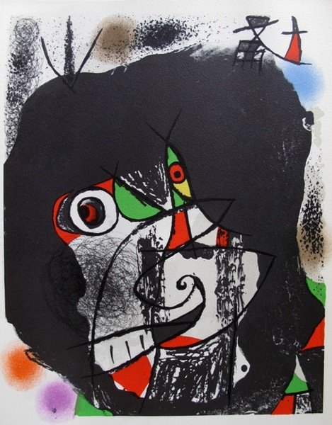 Joan Miro REVOLUTION 1 Lithograph: This is a Joan Miro lithograph titled "REVOLUTION I". Printed by Mourlot, Paris. Image measures 10.5" x 12.5". Bright and fresh with rich colors; never mounted, matted or framed. In mint condition, no