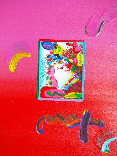 Peter Max "PROFILE SERIES" Original Mixed Media: This is a Peter Max hand signed mixed media titled "PROFILE SERIES". This piece is hand overpainted by Peter Max with a variation color combination of brushstrokes of his original artwork and hand sig
