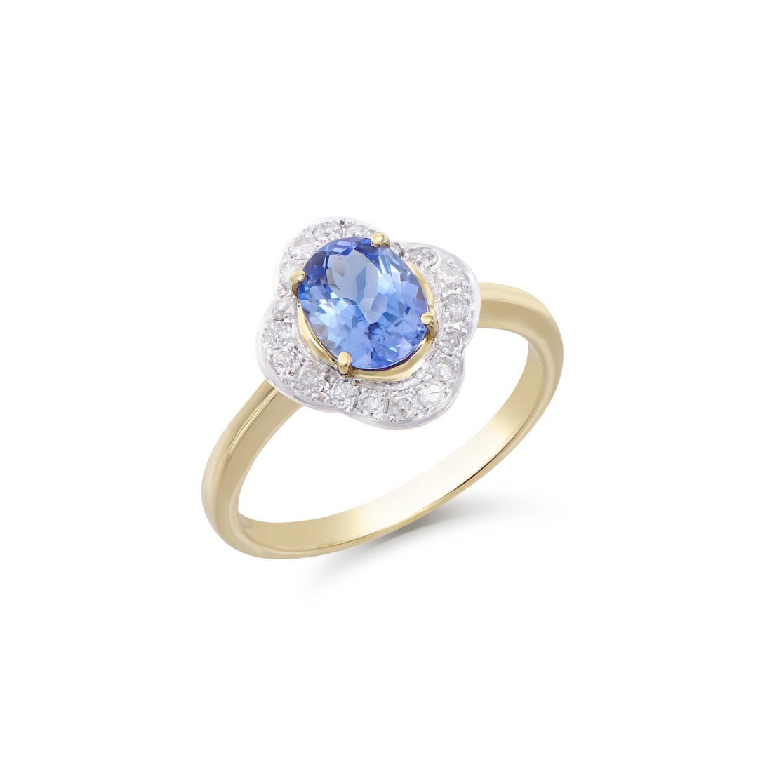 14KT Yellow Gold 1.15ct Tanzanite and Diamond Ring: (1) Tanzanite with a total weight of 1.15cts. (18) round Diamonds with a total weight of 0.30cts with a color of H-I and clarity of I2-I3. Total weight of the ring is 2.60 grams. Ring size 7.5.