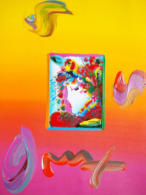 Peter Max "PROFILE SERIES" Original Mixed Media: This is a Peter Max hand signed mixed media titled "PROFILE SERIES". This piece is hand overpainted by Peter Max with a variation color combination of brushstrokes of his original artwork and hand sig