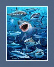SHARKS JAWS AMAZING LENTICULAR 3-D HOLOGRAM: This is a 3-D Lenticular Hologram Art picture of SHARKS by Royce. This picture can not capture the spectacular 3-D effect of these. It pops right out at you and there is so much depth. This piece was