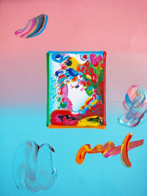 Peter Max "PROFILE SERIES" Original Mixed Media: This is a Peter Max hand signed mixed media titled "PROFILE SERIES". This piece is hand overpainted by Peter Max with a variation color combination of brushstrokes of his original artwork and hand sig