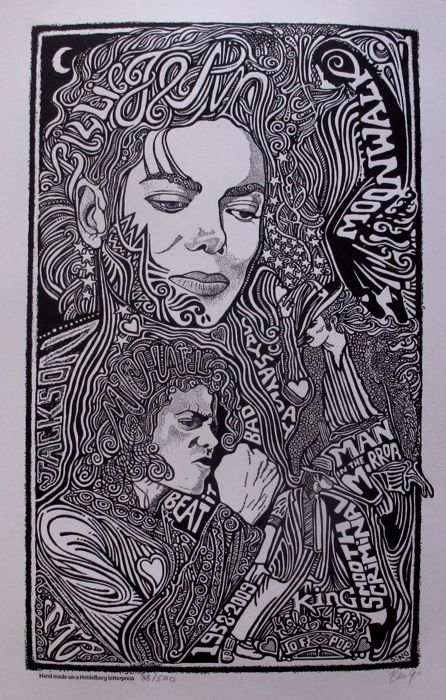 MICHAEL JACKSON King of Pop Hand Signed Posterography: This is a rare limited edition Michael Jackson Art piece. Hand signed by the artist Ben G.The picture can not capture the spectacular psychedelic look and feel of these. It pops right out at you and t