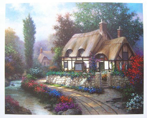 Sergon SHADY GLEN Signed Ltd Ed. Giclee on Canvas: This is a Sergon hand signed giclee titled "SHADY GLEN". If you are a Thomas Kinkade fan, you will love Sergon. This is a gorgeous piece with brilliant colors! Medium: Giclee on canvas with hand embel