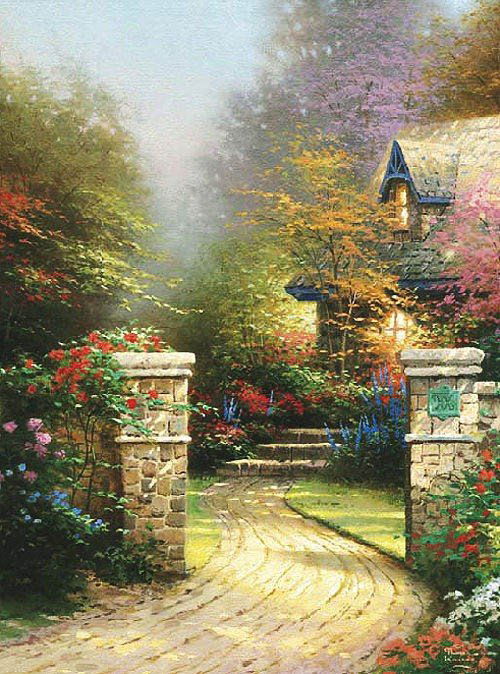 Thomas Kinkade "Rose Gate": Signed by the Artist Paper Lithograph Limited Edition Includes Official Thomas Kinkade Certificate of Authenticity •Approx Size: 16" x 20"