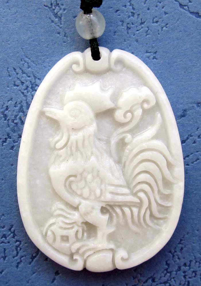 Zhou Dynasty White Jade Chinese Zodiac Rooster Amul: Approx Size: 2" Diameter. It is the customary and traditional belief of Chinese people that wearing the jade is the good means of which people will be protected from bad luck, evil spirit and danger. 