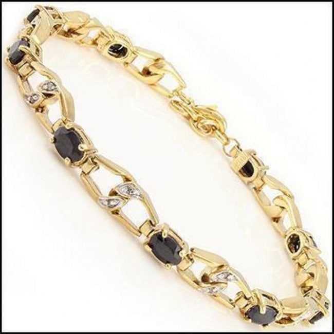 10.21CT Black Sapphire & Diamond Designer Bracelet: Master jewelers designed your Bracelet with: 9 pieces of GENUINE 3.5X3.5mm faceted Black Sapphires no treatment quality AAA . 18 pieces of GENUINE 3X3mm faceted round diamonds. 0.16 carat tw. no treat
