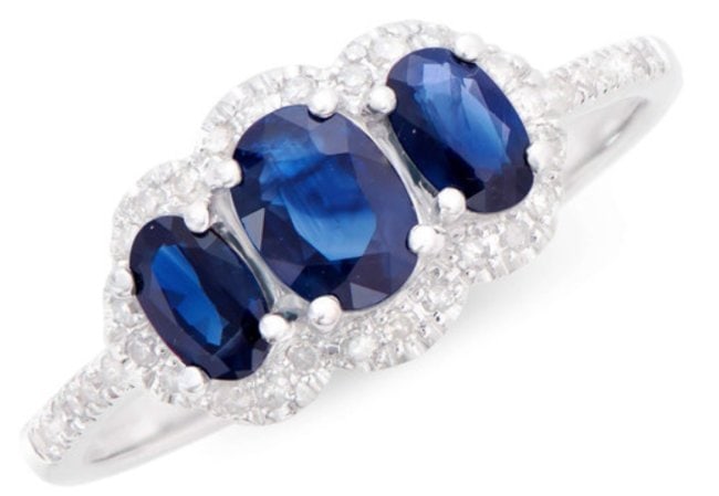 1.32 Cts Certified Natural Diamond Blue Sapphires 14K Gold Designer Ring MSRP $5,990!: Gemstone: Sapphire Color: Blue Shape: Oval Size: 6x4 Quantity: 1CTW: 0.61 Gemstone Description Gemstone: Sapphire Color: Blue Shape: Oval Size: 5x3Quantity: 2CTW: 0.53 Diamond Description Shape: Round