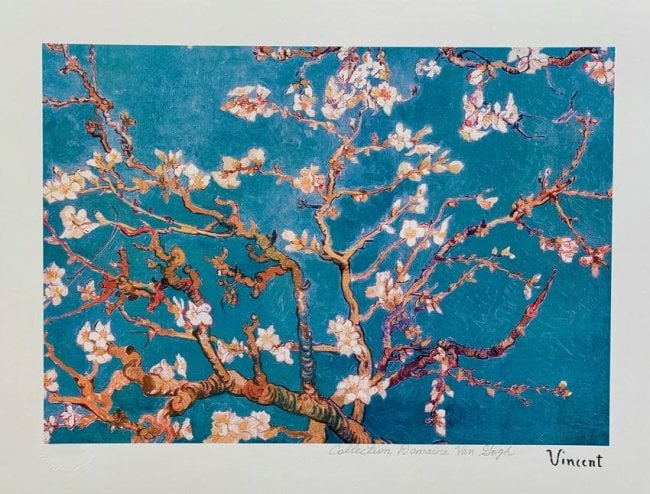 Van Gogh Blue Almond Blossoms Estate Signed Giclee: Van Gogh Blue Almond Blossoms Estate Signed Reproduction Giclee. Vincent Van Gogh. Pencil numbered from an edition of 375.Image measures 10 inches x 14 inches. Paper with border measures 13 inches x 1
