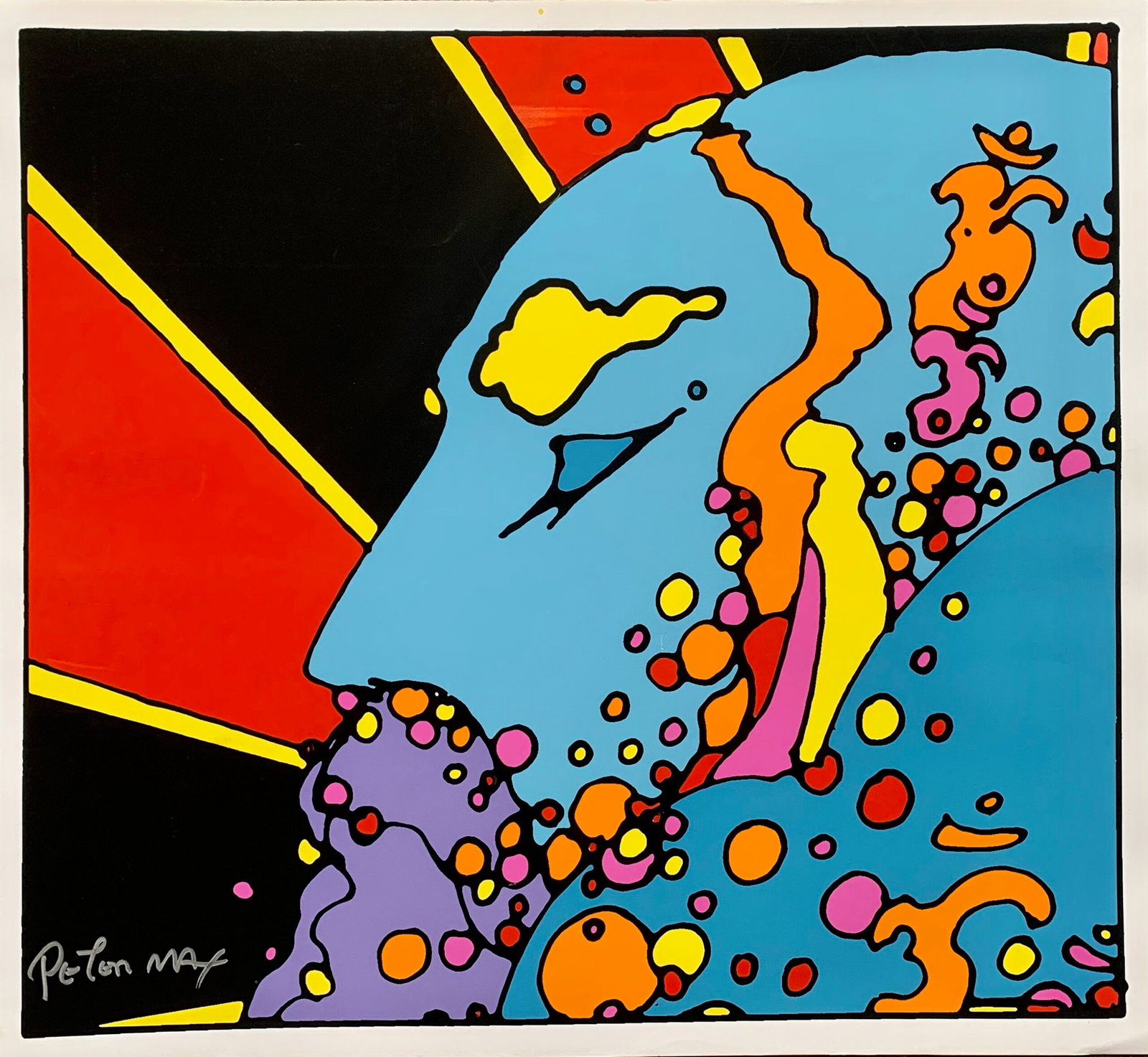 PETER MAX Sat Guru 1972 Hand Signed Serigraph: This is a limited edition hand signed serigraph by Peter Max titled “Sat Guru, Teacher of Light”.Medium: Serigraph on Paper. Measurements: 16? x 18?. Published in 1972.Hand Signed by Peter Max him
