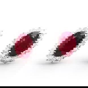2.31 CTS Certified Natural Diamond African Ruby 14K Gold Designer Earrings $5,800!: Gemstone DescriptionGemstone: RubyColor: RedShape: OvalSize: 7x5Quantity: 2CTW: 2.05 Diamond DescriptionShape: RoundsSize: 1.2mm Quantity: 32CTW: 0.26Grade: I2-I3Color: H-I Material Information:Primar
