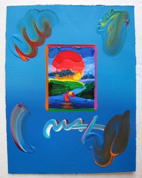 Peter Max WITHOUT BORDERS Original Mixed Media: This is a Peter Max hand signed mixed media titled "WITHOUT BORDERS". This piece is hand overpainted by Peter Max with a variation color combination of brushstrokes of his original artwork and hand si