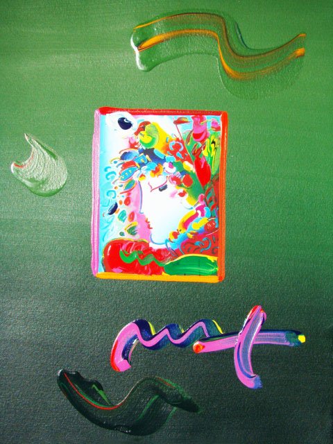 Peter Max "PROFILE SERIES" Original Mixed Media: This is a Peter Max hand signed mixed media titled "PROFILE SERIES". This piece is hand overpainted by Peter Max with a variation color combination of brushstrokes of his original artwork and hand sig